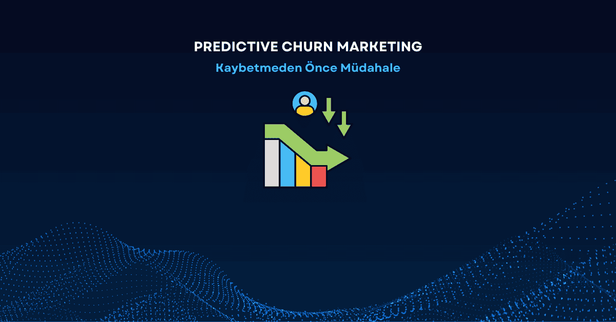 Predictive churn marketing sunum gorseli, makine ogrenmesi ile musteri kaybini onleme stratejileri ve veri analizi grafikleri